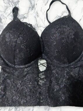 La SENZA Black Lace Longline Bra Bustier